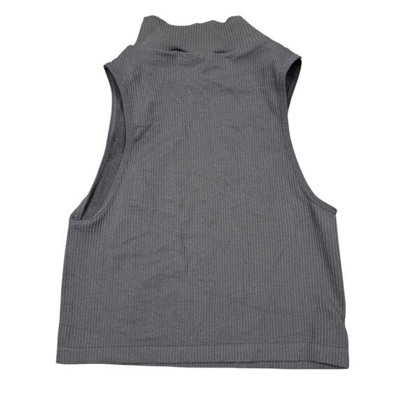 Zara Gray Ribbed Mock Neck Crop Tank Top XS/S High Neck Sleeveless - Picture 5 of 6
